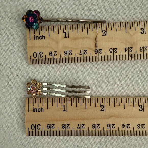 Rhinestone Flower Hair Jewelry Pins Set of 5 Multicolor Gold Floral Accessories - Picture 7 of 8
